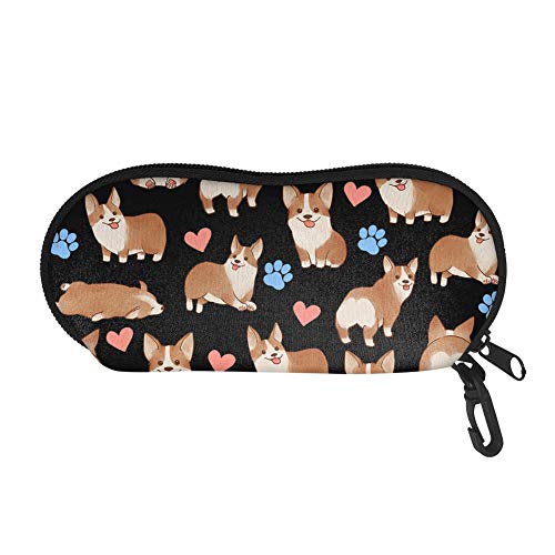 UOIMAG Brillenetui, tragbar, weich, mit Reißverschluss, für Damen, Herren, Jungen und Mädchen, 30-Corgi Schwarz, One size