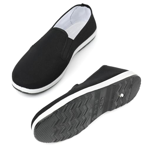 QHYNBRO Tai Chi Schuhe Chinesische Traditionelle Alt Peking Kung Fu Kampfkunst Leinwandschuhe für Herren/Damen mit Rutschfester Gummisohle leichtes & langlebiges Design EU 45