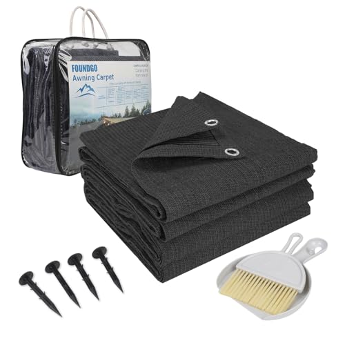 FoundGo Vorzeltteppich mit Ösen [280g/m² HDPE] Camping Teppich Outdoor Vorzeltboden inkl. Tragetasche Stahlnägel & Kleiner Besen Anthrazit 200x300cm