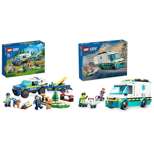 LEGO City Mobiles Polizeihundetraining Set + Notfall-Ambulanz Tier-Spielset für Jungen und Mädchen 60369 + 60451