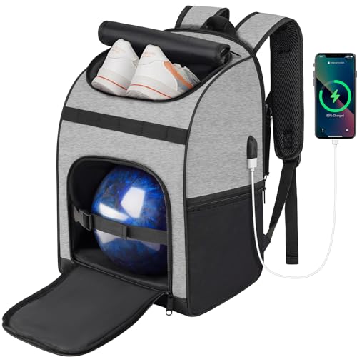 Ciihars Bowling-Rucksack, einzelne Bowlingballtasche mit Schuhtasche bis Größe 44, Bowling-Zubehör, Geschenke für Bowling-Liebhaber, Bowlingtasche mit gepolstertem Ballhalter (grau)