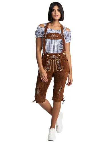 Steigenhöfer Manufaktur - Damen Trachten Kniebund Lederhose mit Trägern - Für Oktoberfest, Feierlichkeiten und Events, Farbe: Mittelbraun, Größe: 42