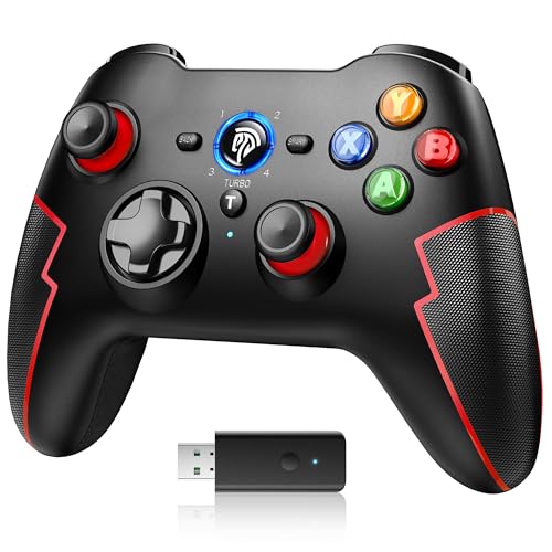 EasySMX Wireless PC Controller Game Controller PC Kabellos Bluetooth Gamepad mit Hall-Trigger&Dual Vibration&Turbo funktion, kompatibel mitPC/PS3/Switch/Android TV/TV-Box/Handy/Tablet/Laptop – Rot