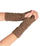 Fingerlose Handschuhe für Damen, Mädchen, gestrickter Arm, fingerlos, hält warm, Winterhandschuhe, weich, warm, Handschuhe für Handy, Skifahren, Radfahren, Büro, 01 Khaki, One size