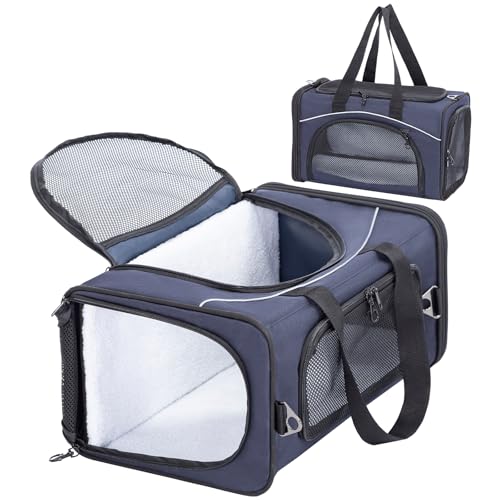 Petsfit Transporttasche Katze & Hundetasche Flugzeug | Flugtasche für Hunde & Transportbox Katze | Flugtaugliche Haustiertasche | Sicherer Transport in Auto, Flugzeug und Bahn, M/Blau