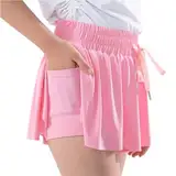 Echinodon Laufshorts Mädchen 2 in 1 Kurze Hose mit Taschen Schnelltrocknend Sport Shorts Kinder Trainingsshorts Hellrosa 5