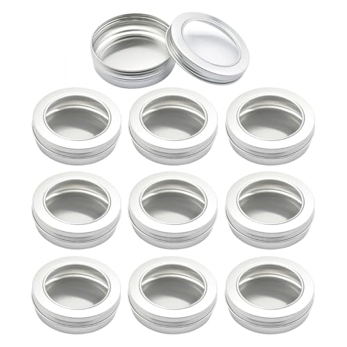 ZEOABSY 10 Stück 100ml Silber Leere Aluminiumdose Aluminium Runde Aludose Blechdosen mit Schraubdeckel Sichtfenster Cremedosen Dosen für DIY Salben Kerze Kosmetik Rasierseife