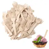 300 Stk Holzgabeln Disposable Cutlery Einweggabeln Kuchengabeln Holz Einmalbesteck Holzbesteck Löffel Gabeln Einmal Einwegbesteck Klein Holzlöffel Party Besteck für Camping Picknick 4 Inches