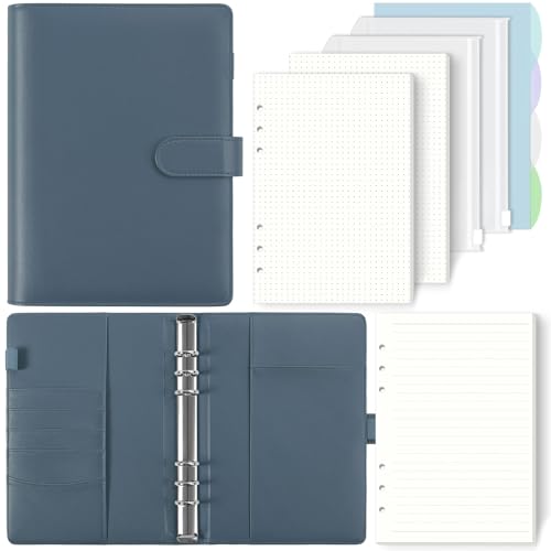 SKYDUE A5 Ringbuch, Ringbuch A5 Nachfüllbar,135 Blätter Nachfüllpapier, Notizbuch Mit Bindertaschen, a5 Binder Für Schulnotizen Und Reisetagebücher (Blau)