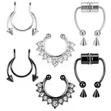 Lusofie 6 Stück Fake Piercing Magnetischer Fake Nasenpiercing Edelstahl Fake Septum Kein Fake Nose Ring Damen Fake Nasenring Piercing Halloween Karneval Schmuck Zubehör Für Frauen Und Männer