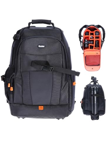 Rollei 20290 Fotoliner Fotorucksack M I großer Kamerarucksack I Daypack I inkl. Laptop-Fach, Regenschutz und Handgepäck tauglichen Maßen I Schwarz