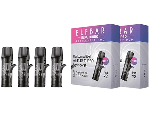 4x Elfbar ELFA TURBO Leer Pods zum nachfüllen Refillable Pods Selbstbefüllbar 0,8 Ohm - 2 Stück pro Packung je 2ml - ohne Nikotin - ohne Liquid