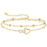 Jbniuay Fußkettchen für Damen S925 Sterling Silber - fußkettchen gold - gold Infinity Herz Fußkette - Damen Fußkettchen - Fußkette damen Verstellbare 23+5cm - Geschenke für Frauen/damen/mama/mutter