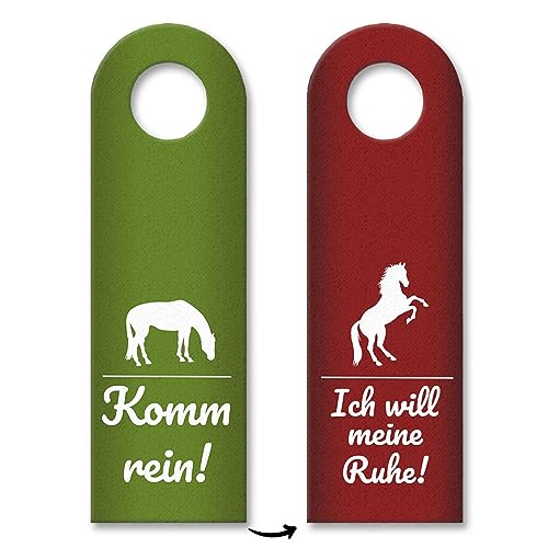 trendaffe Komm rein - Ich will meine Ruhe Türhänger in Rot und Grün mit Pferd Motiv