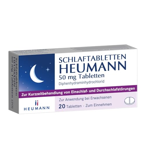 Schlaftabletten HEUMANN, zur Kurzzeitbehandlung von Schlafstörungen mit dem bewährten Wirkstoff Diphenhydraminhydrochlorid, schneller Einschlafen und erholt aufwachen, 20 St