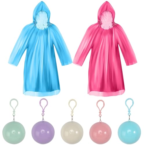 5 Stück Regenponcho Durchsichtig mit Aufbewahrungsball Regenponcho Damen Wasserdicht Regenmantel Herren Regenponcho Festival Poncho Regen Herren Regenponcho Bunt Rain Regencape Damen Wasserdicht