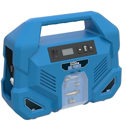 Güde Kompressor Airpower Dual Drive 12/230V/5-tlg. (150 W, max. 8 bar, 20 l/min eff. Liefermenge, öl- und wartungsfrei, 12 Volt & 230 Volt Anschluss, LCD-Display, 0,6 m Druckluftschlauch & Zubehör)