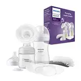Philips Avent Handmilchpumpe, Geschenkset – Einzelmilchpumpe, Babyflachen mit 260 ml und 125 ml, BPA-frei, 4 Einweg-Stilleinlagen, Polypropylen, Transparent (Modell SCD430/60)