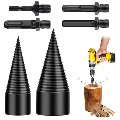 RANJIMA Holzspalter Bohrer, Bohrkegel Holzspalter 45mm+32mm mit 4pcs Bohrgriffe, Schraube Kegel Kegelspalter Spaltholzkegel Brennholzbohrer für Brennholz Holzspalter Haushalt Bohrmaschine Stufenbohrer