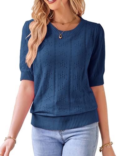 GRACE KARIN Vintage Sweater Kurzarm Casual zuhause elegant warm Strickpullover CL692-10 L