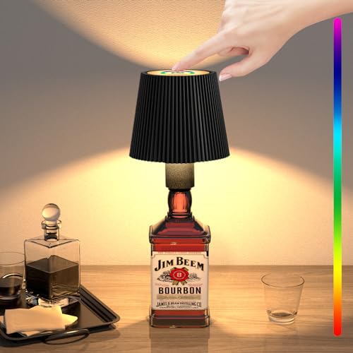 Onherm LED Flaschenlampe, RGB Dimmbare Flaschenlicht, IP54 Wasserdicht Kabellose Touch Flaschenlichter, 5200mAh Akku, Tragbare Wiederaufladbare Tischlampe für Innen und Außen Restaurant & Bar, Schwarz