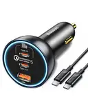 Baseus 160W USB C Autoladegerät 3 Ports, QC5.0 PD3.0 PPS USB C Zigarettenanzünder kfz Ladegerät USB Auto Adapter Car Charger für iPhone 15 14 13 Pro Samsung S24 S23 Ultra iPad MacBook Pro