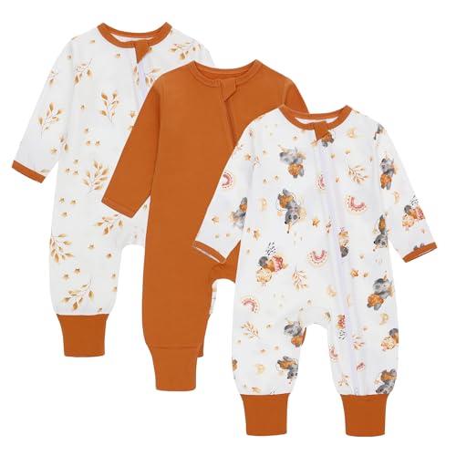 amo nenes 3er Pack Baby Strampler Neugeborene 0.5 Tog mit Füßen und Ärmel 100% Baumwolle Atmungsaktiv Baby Jungen Mädchen Overall, Baby Kleidung Langärmelige, 0-24 Monate