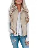 Raphin Damen Mantel Herbst Casual Leicht Ärmellos Weste Damen Lang Einfarbig Elegant Mode Teddyfell Jacke Damen(Khaki,S)