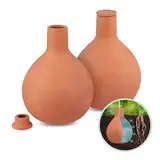 Relaxdays Ollas, 2er Set, 1,5 l, Ton, wurzelnahe Bewässerung, Hochbeet & Gewächshaus, weniger Wasserverlust, terrakotta