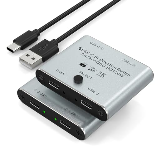 8K USB C Switch USB C Switcher for 2 Computers - Bi Directional USB C KVM Switch Splitter for 8K@60Hz/4K@144Hz Video Transfer+100W Charging+10Gbps Data, with Power Cable