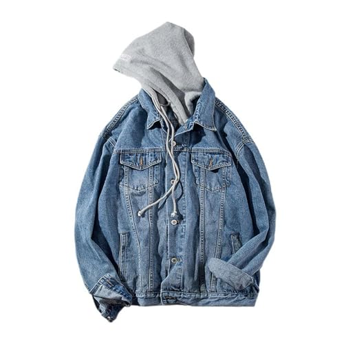 AYAZER Jeansjacke mit Kapuze im Hongkong-Stil für Herren, lockere, hübsche, vielseitige Harajuku-Jacke im koreanischen Stil – Hellblau – XXXL