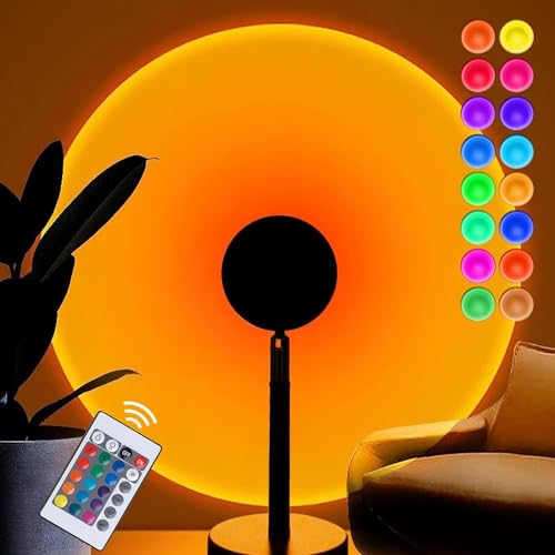 Balkwan Sunset lamp 16 Farben Sonnenuntergangslampe Fernbedienung zum Einstellen des Farbwechsels, modernes romantisches visuelles Umgebungslicht, geeignet für Wohnzimmer Schlafzimmer dekoratives