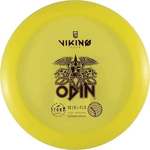 Viking Discs Odin Storm Kunststoff | Distance Driver | Advanced Disc Golf Driver [Stempelfarbe und Farbe können variieren] (173–176 g, gelb)