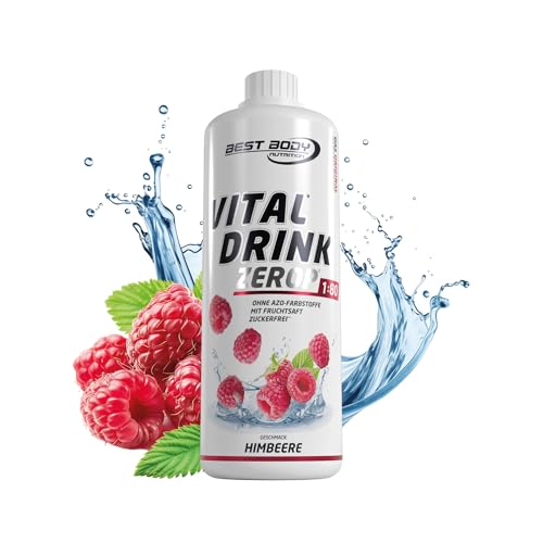 Best Body Nutrition Vital Drink ZEROP ® – Himbeere Sirup zuckerfrei – 1 L – 1:80 ergibt 80 Liter Fertiggetränk – Getränkekonzentrat mit Fruchtsaft – Geschmack für Wasser mit Vitaminen