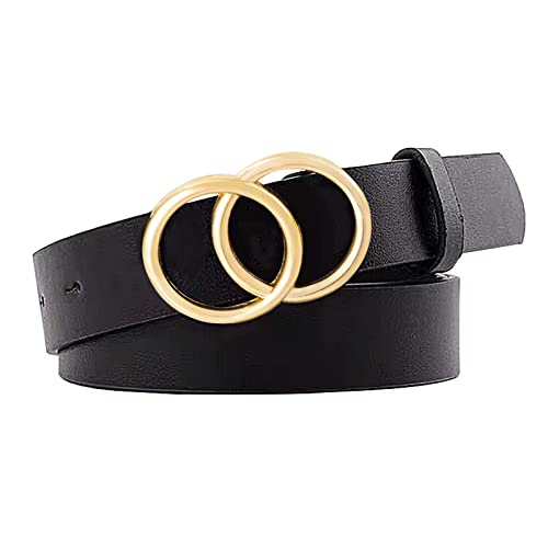 QH-Shop Mädchen Ledergürtel Kids Leather Belts Mode Schwarz Weichen Kunstleder mit Schnalle Doppel O-Ring Verstellbarem Einzigartig Design für Frauen Damen Kleider Jeans Hose Uniform