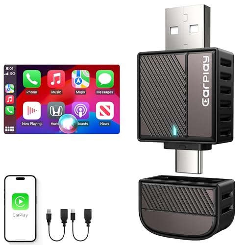 cuarko CarPlay Wireless Adapter für Apple, 2024 Wireless CarPlay Adapter Mini Edition für iPhone [USB-C und USB-A, geringe Latenzzeit, Plug&Play] kompatibel mit Fahrzeugen ab 2016 (braun)