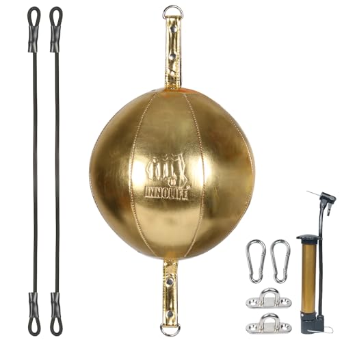 InnoLife Doppelend-Punchingball-Schlagsack-Set, Speed-Striking Reflex Kit mit Bungee-Seilen, perfekt für Reaktion, Beweglichkeit und Hand-Augen-Koordinationstraining (Gold)