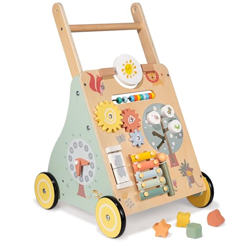 Baby Lauflernwagen Holz, Baby Lauflernhilfe zum Holz, Montessori Spielzeug Multifunktion, Holzspielzeug Baby, Baby Walker Spielzeug für Kinder, Geschenk für Jungen und Mädchen (Klassischer)