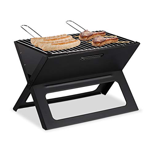 Relaxdays Klappgrill, mit Kohle- und Grillrost, klappbarer Faltgrill, Picknick und Camping, HBT 30x45,5x30cm, schwarz