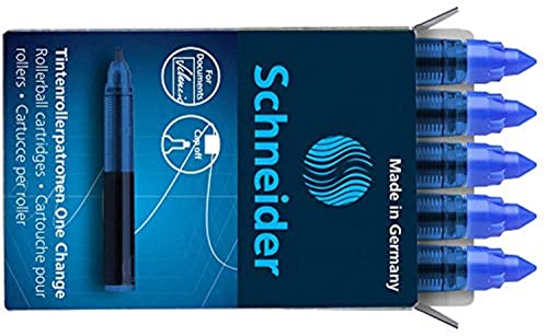 Schneider 185403 Rollerpatrone One Change (für Tintenroller One Change, 1x 5 Stück, dokumentenecht, nicht löschbar) blau