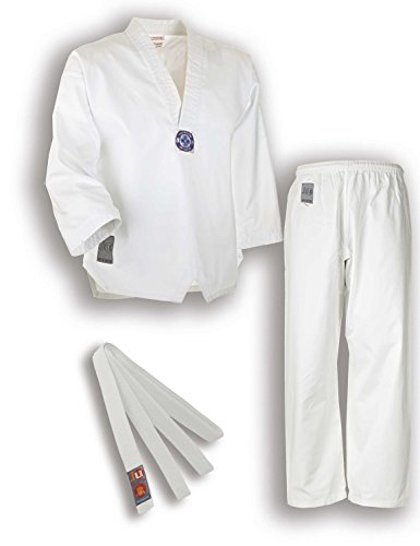 Ju-Sports Taekwondo Anzug Bonsai Weiß 120 I Dobok Taekwondo speziell für Kinder I Taekwondo Kimono inkl. weißem Gürtel I Hose mit Kickzwickel I 100% Baumwolle