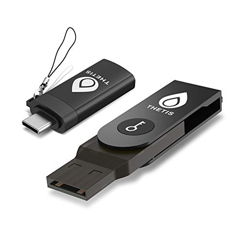 Thetis Fido U2F Sicherheitsschlüssel mit Typ-C-Adapter Zwei-Faktor-Authentifizierung Extra Schutz und kompatibel mit Windows/Linux/Mac OS, Gmail, Facebook, Dropbox, SalesForce, GitHub und mehr, Black