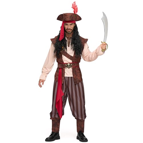 Spooktacular Creations Herren Karibik Piraten Kostüm Erwachsene Seekapitän Räuber Kostüm für Halloween Dress Up Party, Cosplay Party