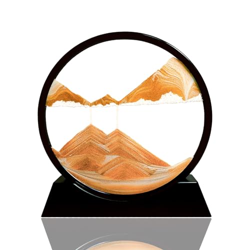 ieron Orange 17,8 cm bewegliche Sandkunst Desktop Ornament, rundes Glas fließende Sandmalerei 3D dynamische Sanduhr natürliche Dekoration für Desktop Home Office Arbeit