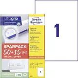 AVERY Zweckform 6603 Universal Etiketten (50 plus 15 Klebeetiketten extra, 210x297mm auf A4, Papier matt, bedruckbare Versandetiketten, selbstklebende Versandaufkleber mit ultragrip) 65 Blatt, weiß