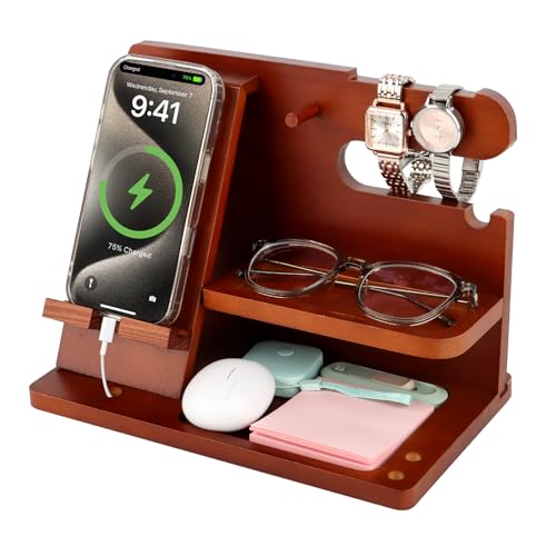 KILDOWS Holz Telefon Dockingstation,Schreibtisch Organizer Holz,Uhren Geldbörsen Nachttisch Organizer Männer,Dockingstation,Handy-Docking station für Man,Geschenke für Manner,Vatertagsgeschenk
