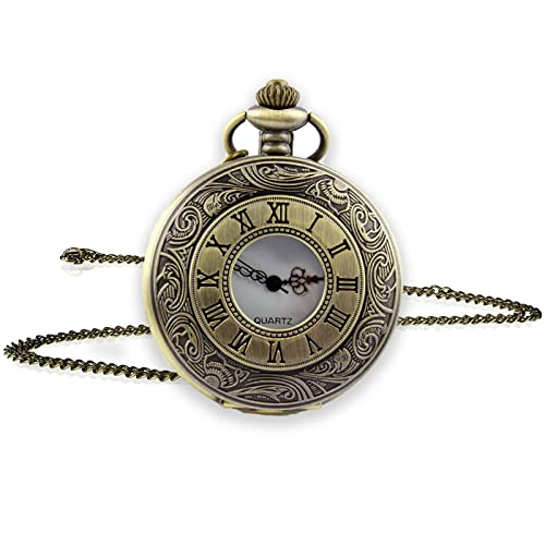 vgggrd Vintage Taschenuhr mit Kette, Römische Ziffern Silber Quarz Taschenuhr für Männer Frauen Vater Opa Geburtstag Jahrestag Weihnachten Vatertag