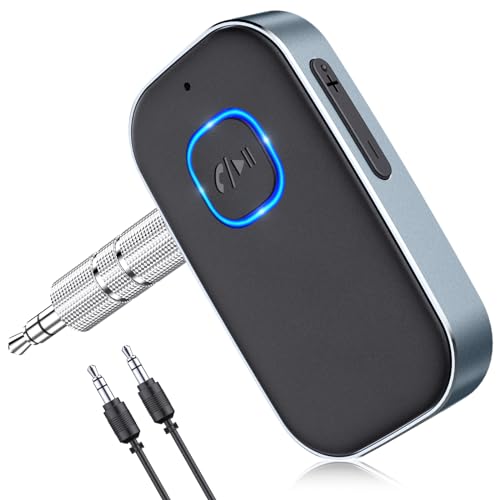 Glangeh Bluetooth Adapter Auto, Upgraded Bluetooth 5.3 Lärmminderung 3,5mm Aux Bluetooth Adapter, 16H Standby Bluetooth Adapter aux für Auto Audio System, Kopfhörer, Speaker, Stereo-Endstufen (Grau)