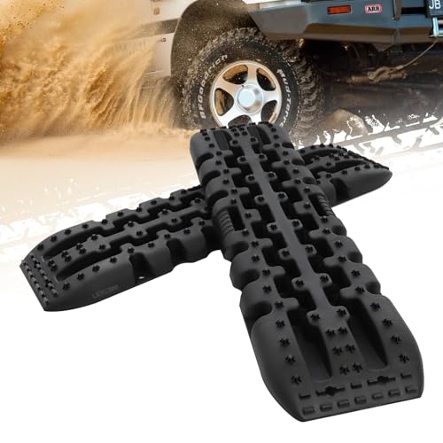 LIEKUMM Traktionshilfe Schnee Offroad-Schienen, 2 Stücke Recovery Board Tracks Mats für PKW LKW,10T, Anfahrhilfe Sandbleche Offroad, Schwarz