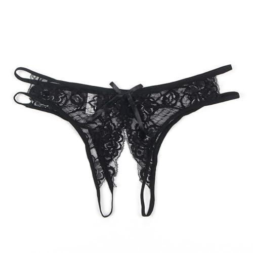 ohyeahlady Erotische Unterwäsche Damen mit Loch Große Größen Ouvert Höschen Unterhosen Damen im Schritt Offen Spitze String Tanga Damen Sexy Dessous Slip Offen Frauen Hipster Reizwäsche Schwarz,L